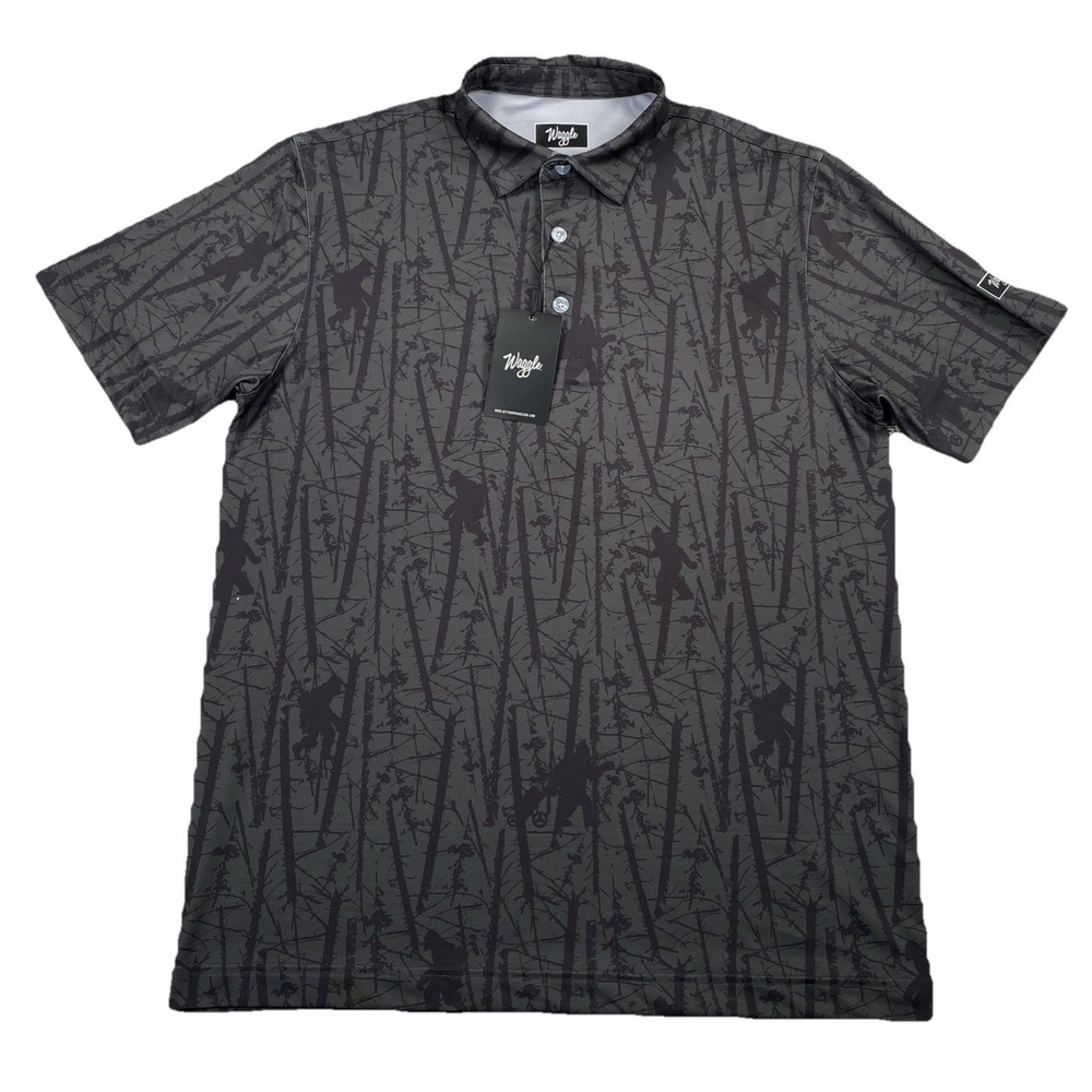 Waggle Golfin' With Squatch Sasquatch Golf Polo Gray Men's Medium NWT